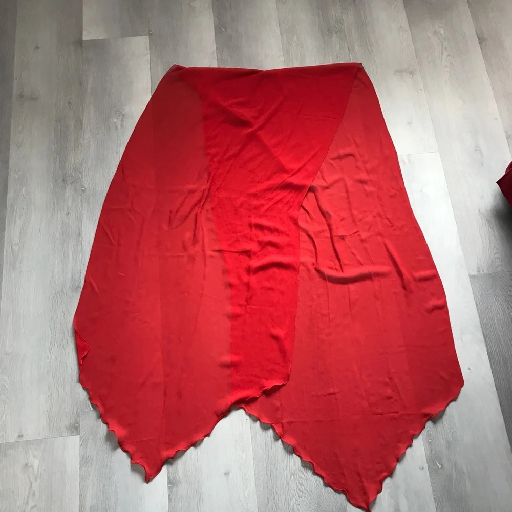 WOMENS SILK RED WRAP STOLE SCARF LETTUCE HEM CHIFFON STOLE